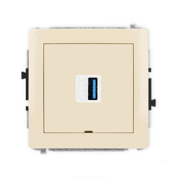 Mechanizm gniazda pojedynczego USB A-A 3.0, bez pola opisowego Karlik seria DECO 1DGUSBBO-5 kolor beżowy