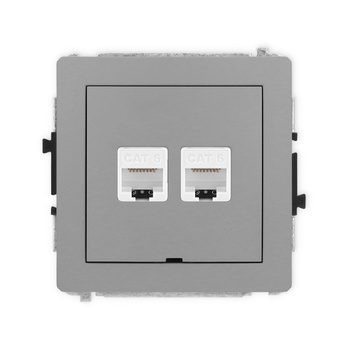 Mechanizm gniazda komputerowego podwójnego 2xRJ45, kat. 6, 8-stykowy, bez pola opisowego Karlik seria DECO 27DGKBO-4 kolor szary mat