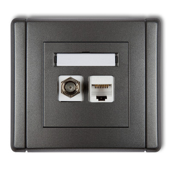 Gniazdo antenowe poj. typu F SAT + gniazdo komp. poj. 1xRJ45, kat. 5e, 8-stykowe Karlik seria FLEXI 11FGFK-1 kolor grafitowy