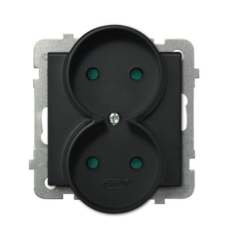 Gniazdo podwójne z przesłonami torów prądowych, moduł bez ramki seria SONATA kolor Czarny metalik symbol GP-2RRP/m/33