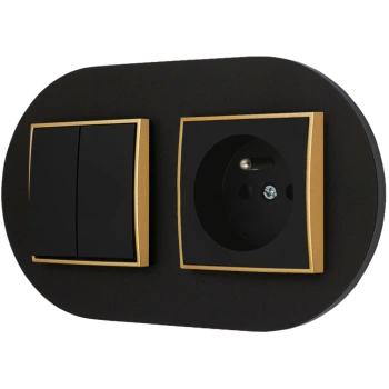 Włącznik podwójny z gniazdem pojedynczym z ramką okrągłą seria MINI kolor czarny złoty