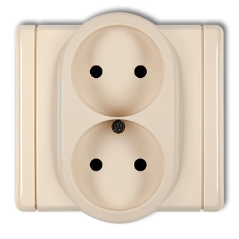 Gniazdo podwójne bez uziemienia 2x2P z przesłonami torów Karlik seria FLEXI 1FGP-2p kolor beżowy