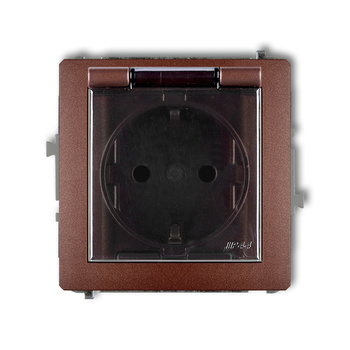 Mechanizm gniazda bryzgoszczelnego z uziemieniem SCHUKO 2P+Z klapka dymna, przesłony torów prądowych Karlik seria DECO 9DGPB-1sdp kolor brązowy metalik