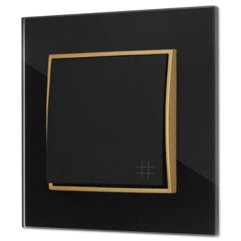 Włącznik krzyżowy z ramką kwadratową efekt szkła seria ICON kolor czarny/złoty