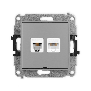 Mechanizm gniazda telefonicznego pojedynczego 1xRJ11 + komputerowego pojedynczego 1xRJ45, kat. 5e, 8-stykowy, beznarzędziowe, bez pola opisowego Karlik seria ICON 27IGTKBO kolor szary mat