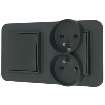 Włącznik pojedynczy z gniazdem podwójnym z ramką zaokrągloną seria MINI kolor grafitowy mat