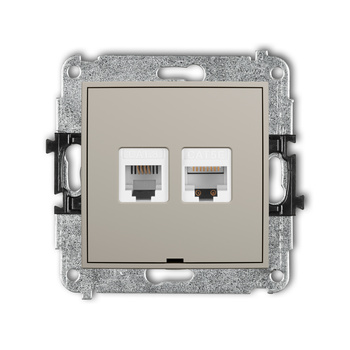 Mechanizm gniazda telefonicznego pojedynczego 1xRJ11 + komputerowego pojedynczego 1xRJ45, kat. 5e, 8-stykowy, beznarzędziowe, bez pola opisowego Karlik seria ICON 60IGTKBO kolor taupe