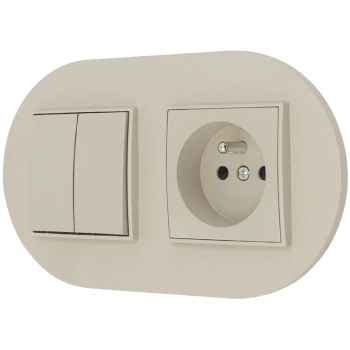 Włącznik podwójny z gniazdem pojedynczym z ramką okrągłą seria MINI kolor taupe