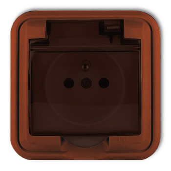 Gniazdo bryzgoszczelne z uziemieniem 2P+Z klapka dymna Karlik seria LIZA 4GPH-1zd kolor brązowy