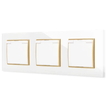 Trzy gniazda hermetyczne z ramką kwadratową efekt szkła seria ICON kolor biały/złoty