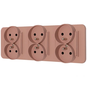 Trzy gniazda podwójne z ramką zaokrągloną seria MINI kolor łososiowy