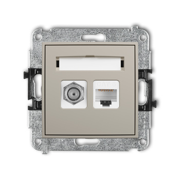 Mechanizm gniazda antenowego poj. typu F SAT + gniazda komp. poj. 1xRJ45, kat. 6, 8-stykowy Karlik seria MINI 60MGFK-3 kolor taupe