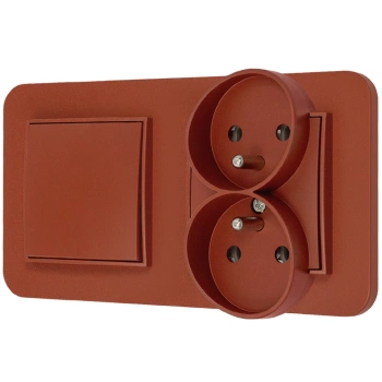 Włącznik pojedynczy z gniazdem podwójnym z ramką zaokrągloną seria MINI kolor terakota