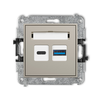 Mechanizm ładowarki USB podwójnej USB C + USB A, 20W max. Karlik seria ICON 60ICUSB-8 kolor taupe