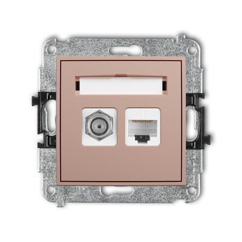 Mechanizm gniazda antenowego poj. typu F SAT + gniazda komp. poj. 1xRJ45, kat. 6, 8-stykowy Karlik seria ICON 62IGFK-3 kolor łososiowy