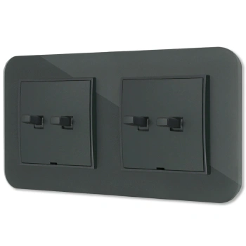 Dwa włączniki podwójne w stylu USA ramka zaokrąglona efekt szkła seria ICON kolor grafitowy mat