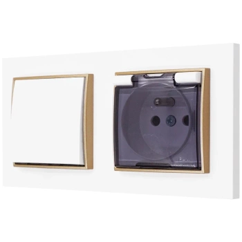 Włącznik z gniazdkiem hermetycznym kolor biały/złoty 17