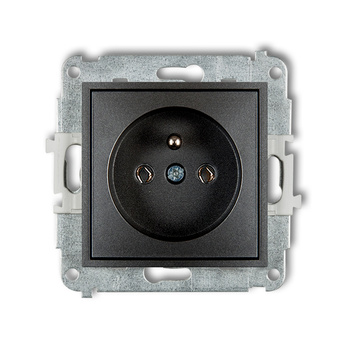 Mechanizm gniazda pojedynczego z uziemieniem 2P+Z bez przesłon torów prądowych Karlik seria ICON 11IGP-1z kolor grafitowy