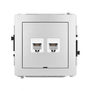 Mechanizm gniazda telefonicznego podwójnego 2xRJ11, 4-stykowy, beznarzędziowe, bez pola opisowego Karlik seria DECO 7DGTBO-2 kolor srebrny metalik