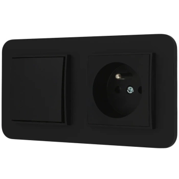 Włącznik pojedynczy z gniazdem pojedynczym z ramką zaokrągloną seria MINI kolor czarny