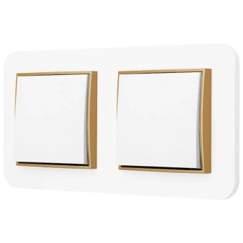 Dwa włączniki pojedyncze z ramką zaokrągloną seria MINI kolor biały mat/złoty