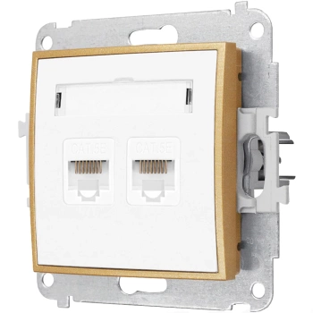 Gniazdo internetowe rj45 2x bez ramki seria MINI kolor biały mat/złoty