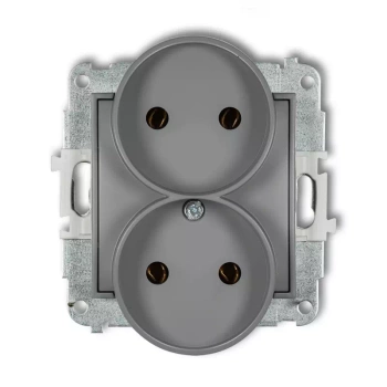 Mechanizm gniazda podwójnego do ramki bez uziemienia 2x2P bez przesłon torów prądowych Karlik seria ICON 27IGPR-2 kolor szary mat