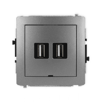 Mechanizm gniazda podwójnego 2xUSB A-A 2.0, bez pola opisowego Karlik seria DECO 11DGUSBBO-2 kolor grafitowy