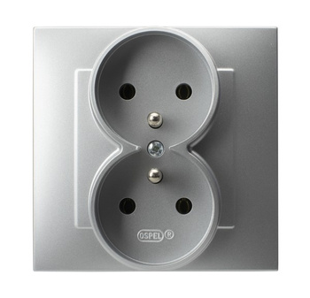 Gniazdo podwójne z uziemieniem kompletne z ramką seria SZAFIR kolor Srebro symbol GP-2ZZ/18