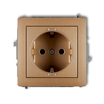 Mechanizm gniazda pojedynczego z uziemieniem SCHUKO 2P+Z z przesłonami torów Karlik seria DECO 8DGP-1sp kolor złoty metalik