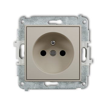 Mechanizm gniazda pojedynczego z uziemieniem 2P+Z z przesłonami torów Karlik seria ICON 60IGP-1zp kolor taupe