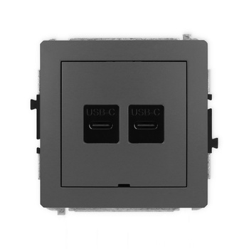 Mechanizm gniazda podwójnego 2xUSB C-C, bez pola opisowego Karlik seria DECO 28DGUSBBO-8 kolor grafitowy mat