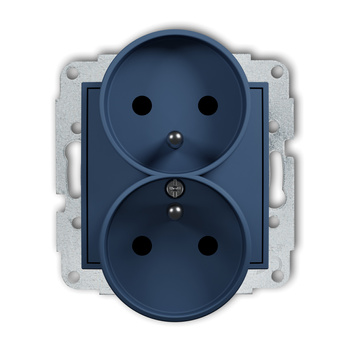 Mechanizm gniazda podwójnego do ramki z uziemieniem 2x2P+Z z przesłonami torów Karlik seria MINI 64MGPR-2zp kolor navy blue