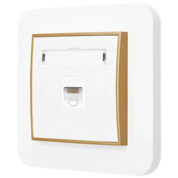 Gniazdo internetowe rj45 1x z ramką zaokrągloną seria MINI kolor biały mat/złoty