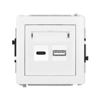 Mechanizm ładowarki USB podwójnej USB C + USB A, 20W max. Karlik seria DECO 25DCUSB-8 kolor biały mat