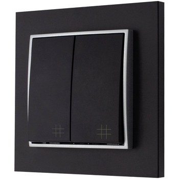 Włącznik podwójny krzyżowy z ramką kolor czarny mat/srebrny