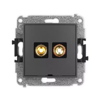 Mechanizm gniazda głośnikowego pojedynczego, bez pola opisowego typu banan - czerwony i czarny, pozłacany, 4 mm2, skręcany Karlik seria MINI 28MGGBO-4 kolor grafitowy mat