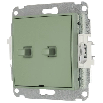 Mechanizm łącznika jednobiegunowego ze schodowym w stylu amerykańskim dwa klawisze bez piktogramów,wspólne zasilanie Karlik seria MINI 61MWPUS-10.11 kolor szałwiowy