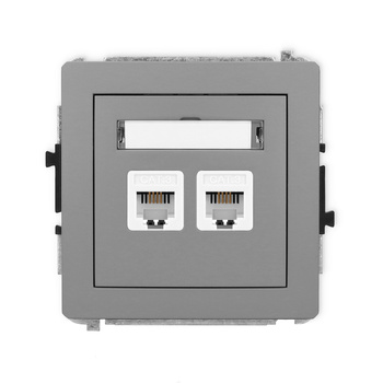 Mechanizm gniazda telefonicznego podwójnego 2xRJ11, 4-stykowy, beznarzędziowe Karlik seria DECO 27DGT-2 kolor szary mat