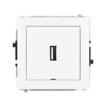 Mechanizm gniazda pojedynczego USB A-A 2.0, bez pola opisowego Karlik seria DECO 25DGUSBBO-1 kolor biały mat