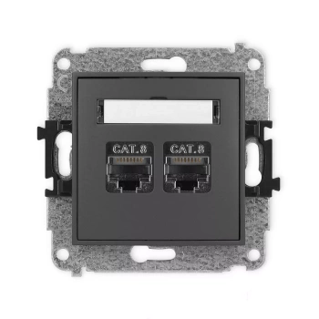 Mechanizm gniazda komputerowego podwójnego 2xRJ45, kat. 8, ekranowany, 8-stykowy Karlik seria ICON 28IGK-12 kolor grafitowy mat