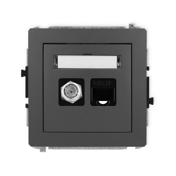 Mechanizm gniazda antenowego poj. typu F SAT + gniazda komp. poj. 1xRJ45, kat. 5e, 8-stykowy Karlik seria DECO 28DGFK-1 kolor grafitowy mat