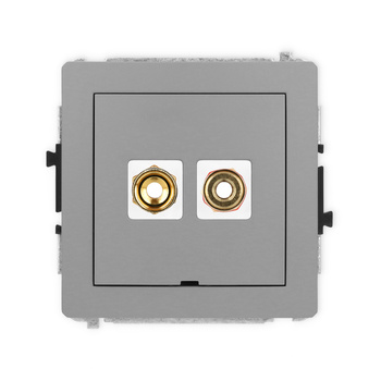 Mechanizm gniazda głośnikowego pojedynczego, bez pola opisowego typu banan - czerwony i czarny, pozłacany, 4 mm2, skręcany Karlik seria DECO 27DGGBO-4 kolor szary mat