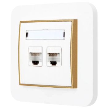 Gniazdo internetowe rj45 2x z ramką zaokrągloną seria MINI kolor biały złoty
