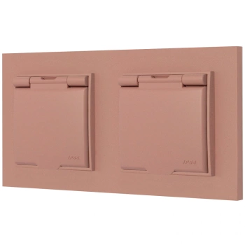 Dwa gniazda hermetyczne do łazienki z ramką kwadratową seria MINI kolor łososiowy