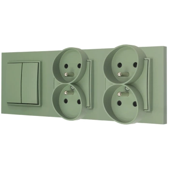 Włącznik podwójny i dwa gniazda podwójne z ramką prostą seria MINI kolor szałwiowy