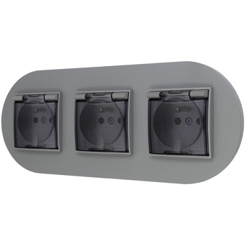 Trzy gniazda hermetyczne z ramką okrągłą seria MINI kolor szary mat