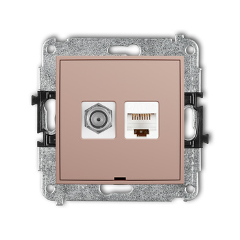 Mechanizm gniazda antenowego poj. typu F SAT + gniazda komp. poj. 1xRJ45, kat. 5e, 8-stykowy, bez pola opisowego Karlik seria ICON 62IGFKBO-1 kolor łososiowy