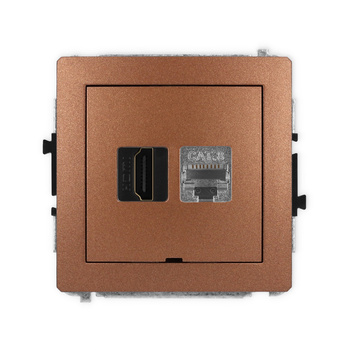 Mechanizm gniazda pojedynczego HDMI 2.1, 8K + gniazda komp. poj. 1xRJ45, kat. 8, ekranowany, 8-stykowy, bez pola opisowego Karlik seria DECO 9DGHKBO-88 kolor brązowy metalik
