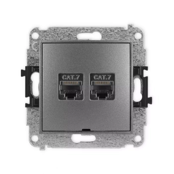 Mechanizm gniazda komputerowego podwójnego 2xRJ45, kat. 7, ekranowany, 8-stykowy, bez pola opisowego Karlik seria ICON 11IGKBO-10 kolor grafitowy